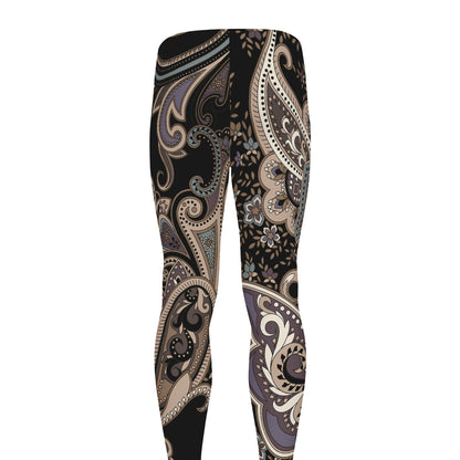 Dark Brown Paisley Pattern Print Men's leggings