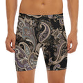 Dark Brown Paisley Pattern Print Men's Long Boxer Briefs
