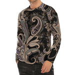 Dark Brown Paisley Pattern Print Men's Long Sleeve Rash Guard