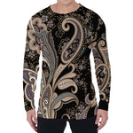 Dark Brown Paisley Pattern Print Men's Long Sleeve T-Shirt