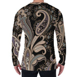 Dark Brown Paisley Pattern Print Men's Long Sleeve T-Shirt