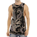Dark Brown Paisley Pattern Print Men's Muscle Tank Top