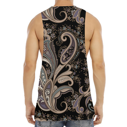 Dark Brown Paisley Pattern Print Men's Muscle Tank Top