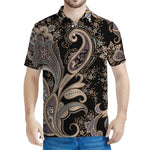 Dark Brown Paisley Pattern Print Men's Polo Shirt
