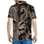 Dark Brown Paisley Pattern Print Men's Polo Shirt