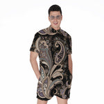 Dark Brown Paisley Pattern Print Men's Rompers