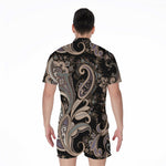 Dark Brown Paisley Pattern Print Men's Rompers