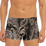 Dark Brown Paisley Pattern Print Men's Short Boxer Briefs
