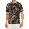 Dark Brown Paisley Pattern Print Men's Short Sleeve Rash Guard