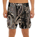 Dark Brown Paisley Pattern Print Men's Split Running Shorts