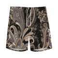 Dark Brown Paisley Pattern Print Men's Athletic Shorts