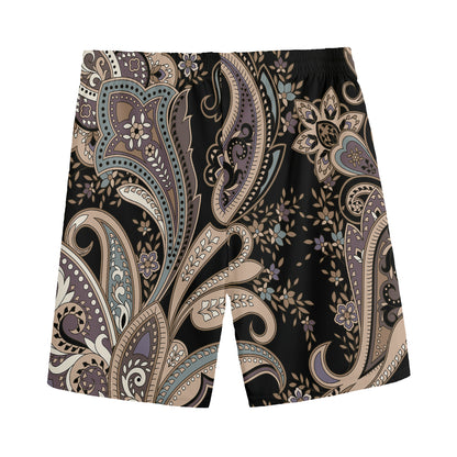 Dark Brown Paisley Pattern Print Men's Sports Shorts