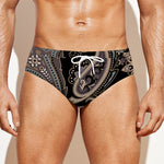 Dark Brown Paisley Pattern Print Men's Swim Briefs