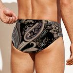 Dark Brown Paisley Pattern Print Men's Swim Briefs