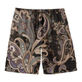 Dark Brown Paisley Pattern Print Men's Swim Trunks