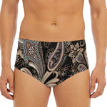 Dark Brown Paisley Pattern Print Men's Triangle Swim Briefs