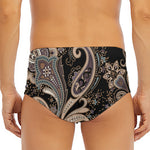 Dark Brown Paisley Pattern Print Men's Triangle Swim Briefs