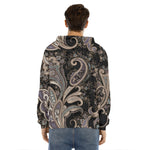 Dark Brown Paisley Pattern Print Men's Velvet Pullover Hoodie