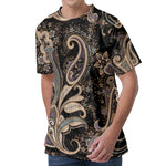 Dark Brown Paisley Pattern Print Men's Velvet T-Shirt