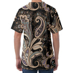 Dark Brown Paisley Pattern Print Men's Velvet T-Shirt
