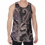 Dark Brown Paisley Pattern Print Men's Velvet Tank Top