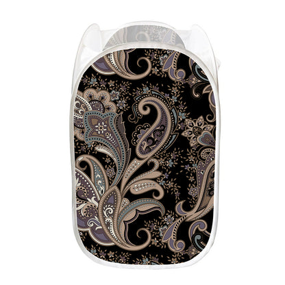 Dark Brown Paisley Pattern Print Mesh Laundry Hamper