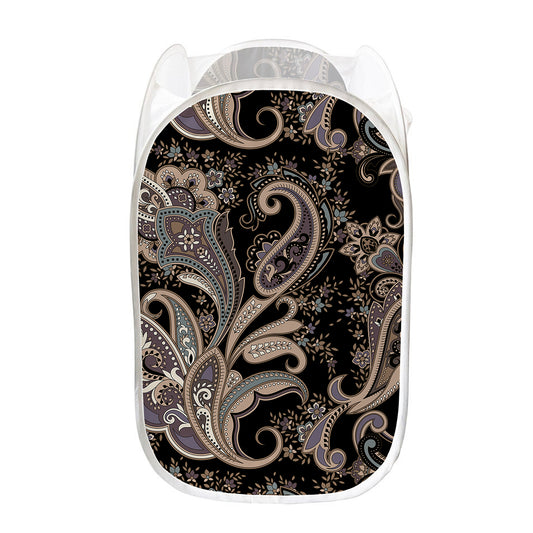Dark Brown Paisley Pattern Print Mesh Laundry Hamper