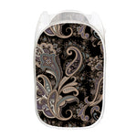 Dark Brown Paisley Pattern Print Mesh Laundry Hamper