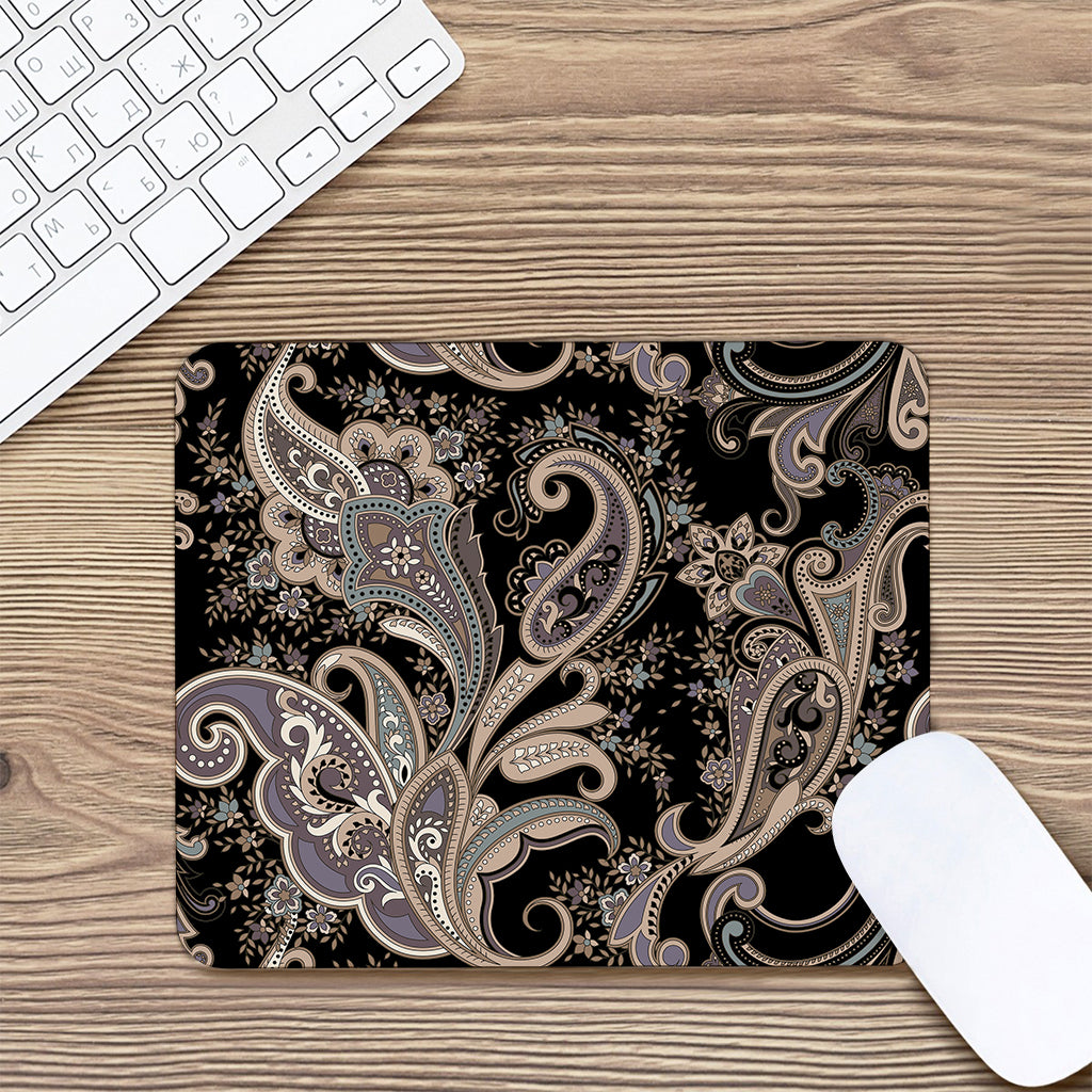 Dark Brown Paisley Pattern Print Mouse Pad
