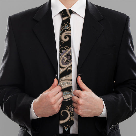 Dark Brown Paisley Pattern Print Necktie
