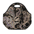 Dark Brown Paisley Pattern Print Neoprene Lunch Bag