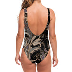 Dark Brown Paisley Pattern Print One Piece Swimsuit