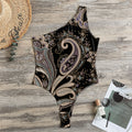 Dark Brown Paisley Pattern Print One Shoulder Bodysuit