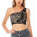 Dark Brown Paisley Pattern Print One Shoulder Crop Top