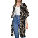 Dark Brown Paisley Pattern Print Open Front Beach Cover Up
