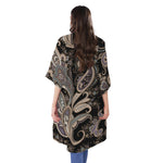 Dark Brown Paisley Pattern Print Open Front Beach Cover Up