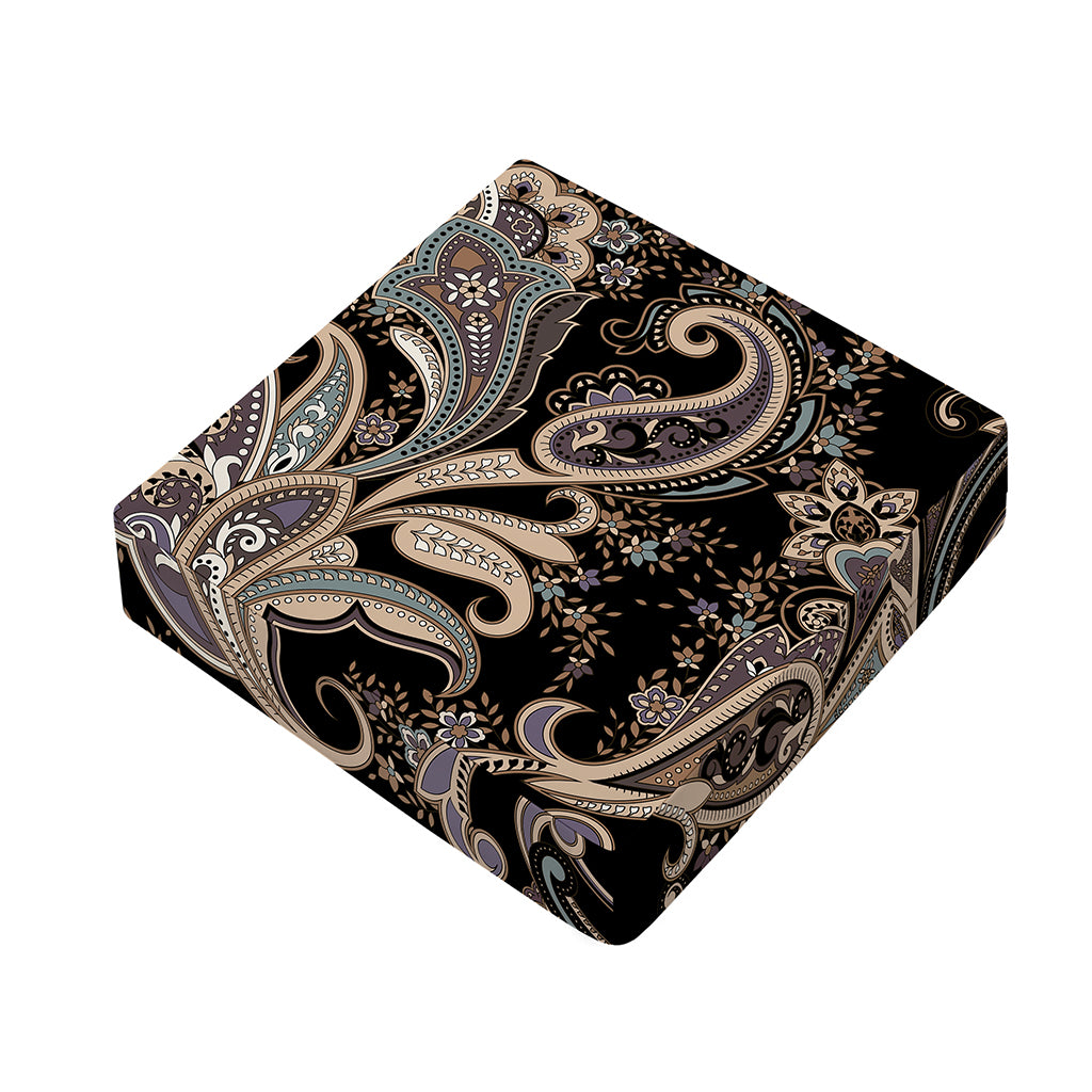 Dark Brown Paisley Pattern Print Outdoor Seat Cushion Cover