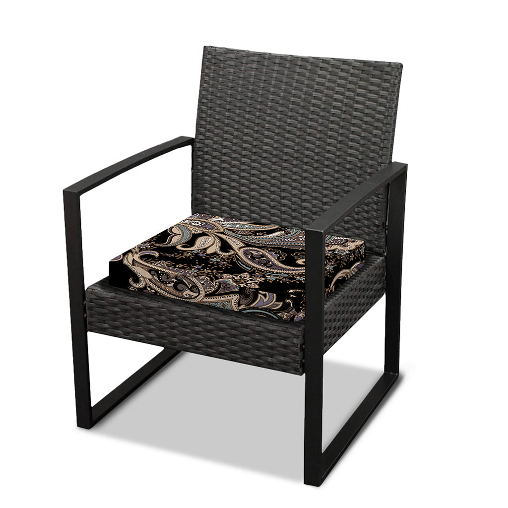 Dark Brown Paisley Pattern Print Outdoor Seat Cushion Cover