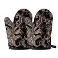 Dark Brown Paisley Pattern Print Oven Mitts