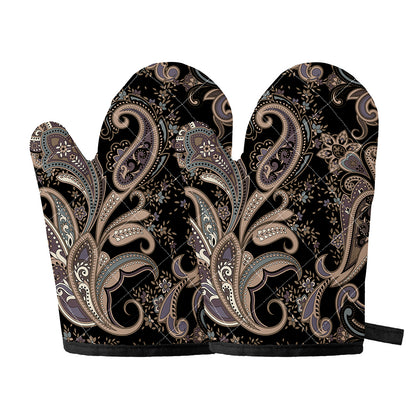 Dark Brown Paisley Pattern Print Oven Mitts