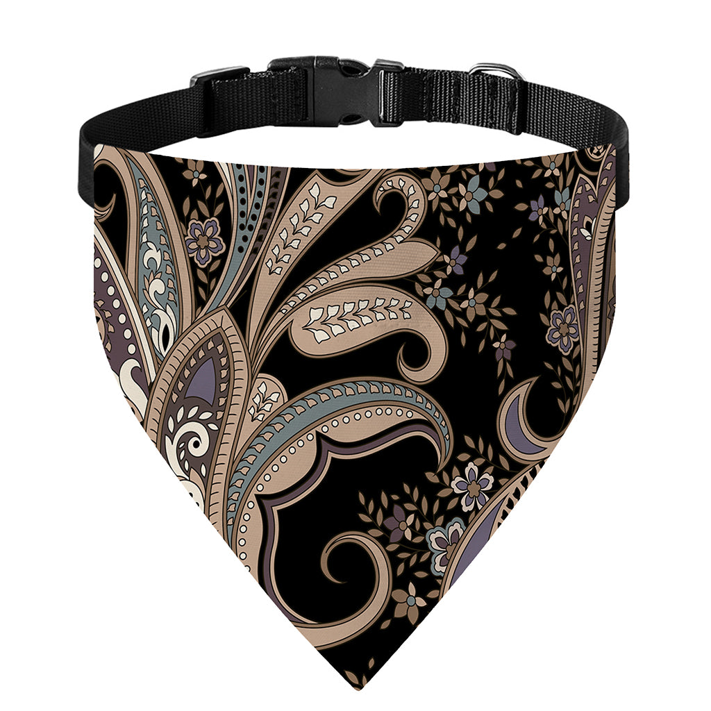 Dark Brown Paisley Pattern Print Over The Collar Dog Bandana