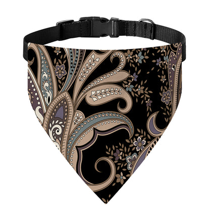 Dark Brown Paisley Pattern Print Over The Collar Dog Bandana