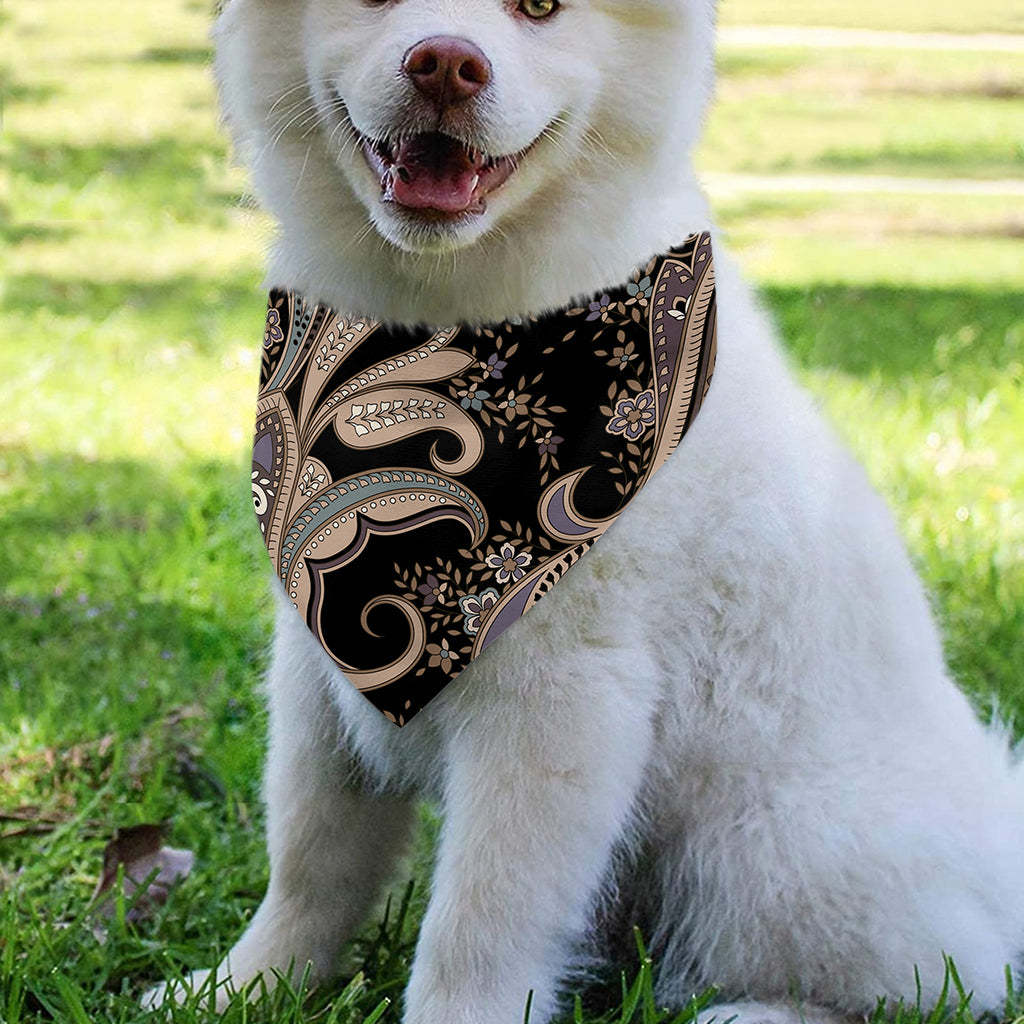 Dark Brown Paisley Pattern Print Over The Collar Dog Bandana