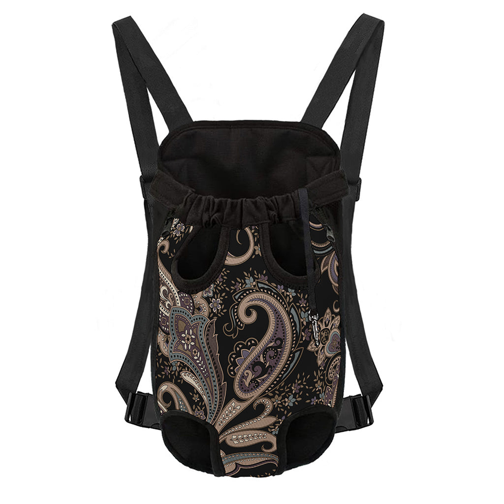 Dark Brown Paisley Pattern Print Pet Carrier Backpack