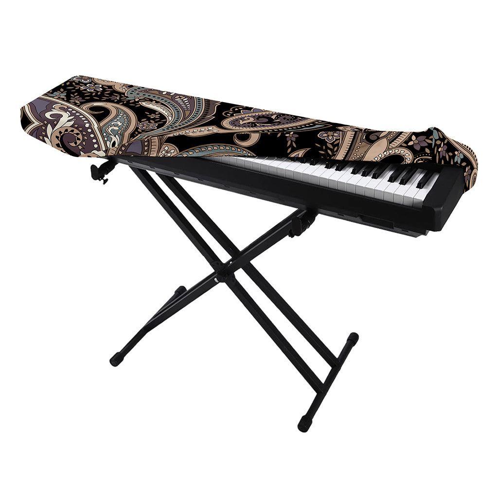 Dark Brown Paisley Pattern Print Piano Keyboard Cover