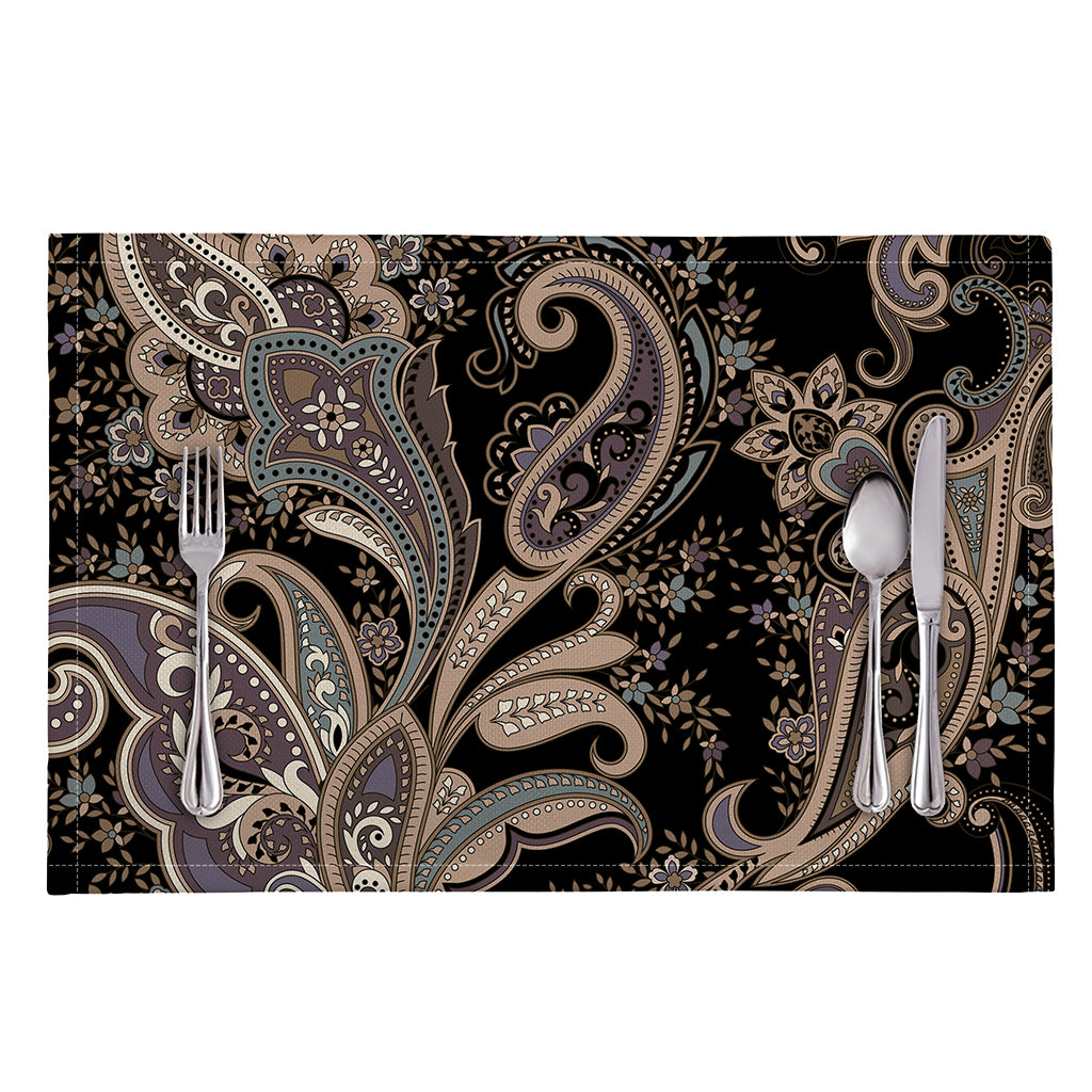 Dark Brown Paisley Pattern Print Placemat