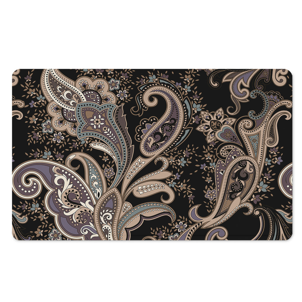 Dark Brown Paisley Pattern Print Polyester Doormat