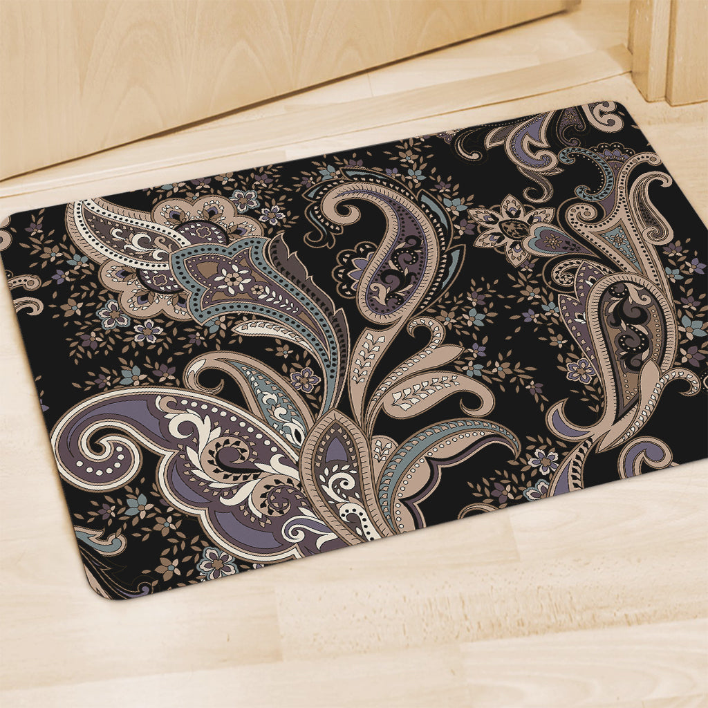 Dark Brown Paisley Pattern Print Polyester Doormat