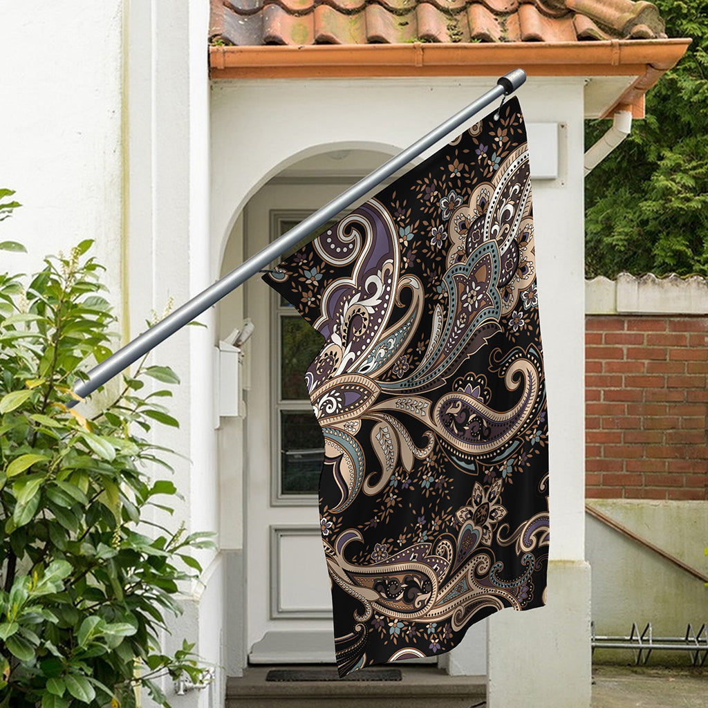 Dark Brown Paisley Pattern Print Polyester Flag