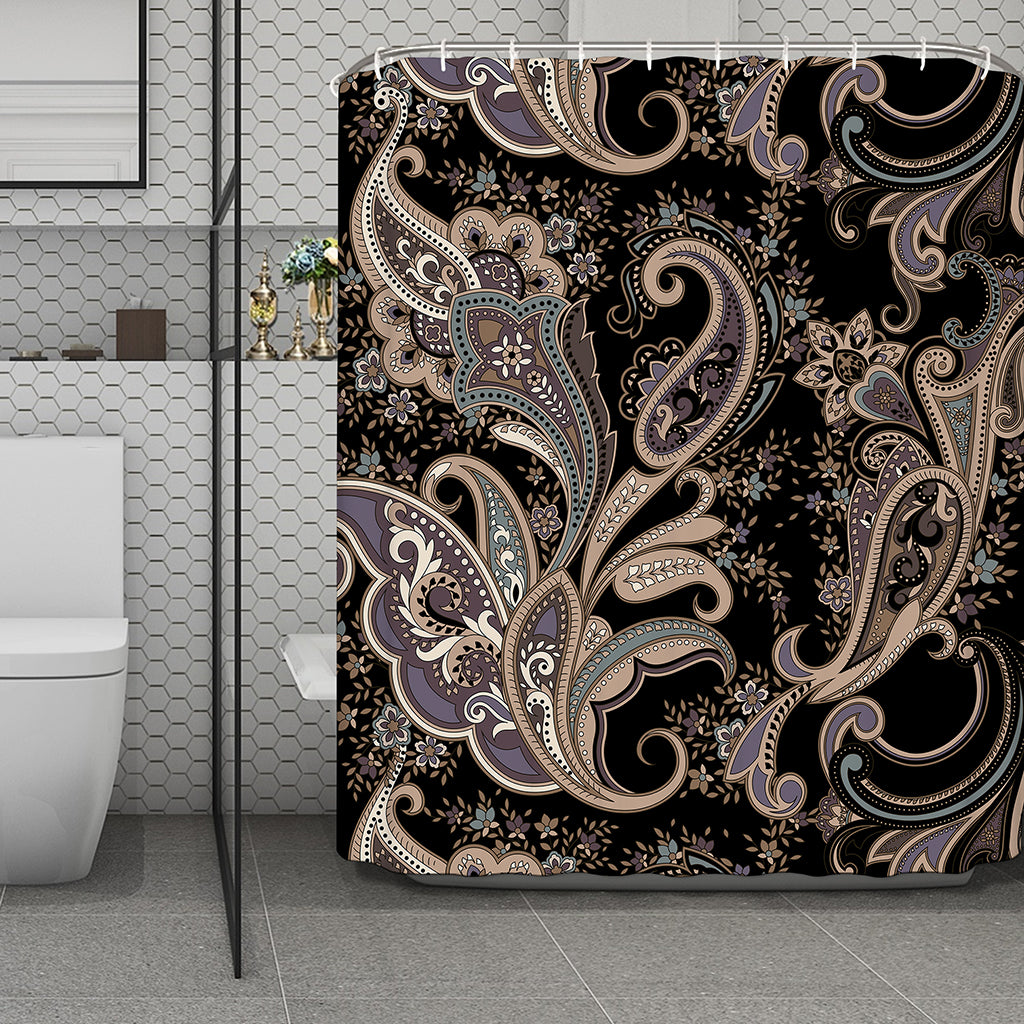 Dark Brown Paisley Pattern Print Polyester Shower Curtain